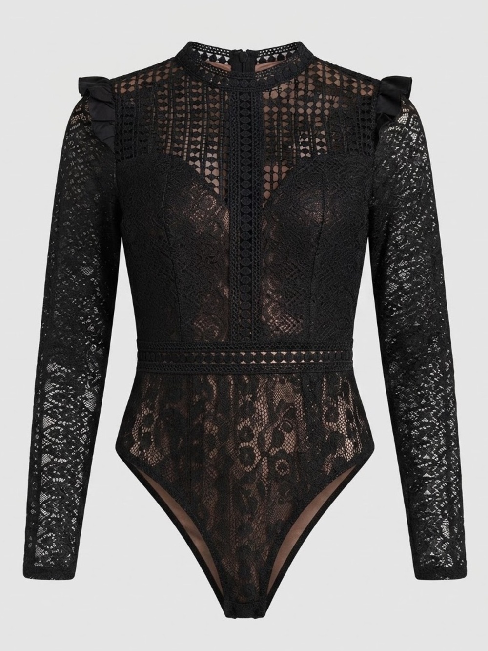 NWT Hello Molly Black Lace Long Sleeve Bodysuit Not That Easy Ruffle Mock Neck 2 - Picture 9 of 9